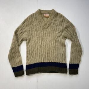 Vintage 60's Jantzen Wool Mens Sweater / XL / Mod Chunky Pullover Striped Beige